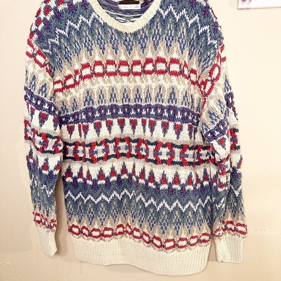 Vintage Hand Knitted Cottage Core Wooden Nickle Sweater XL - Picture 1 of 7